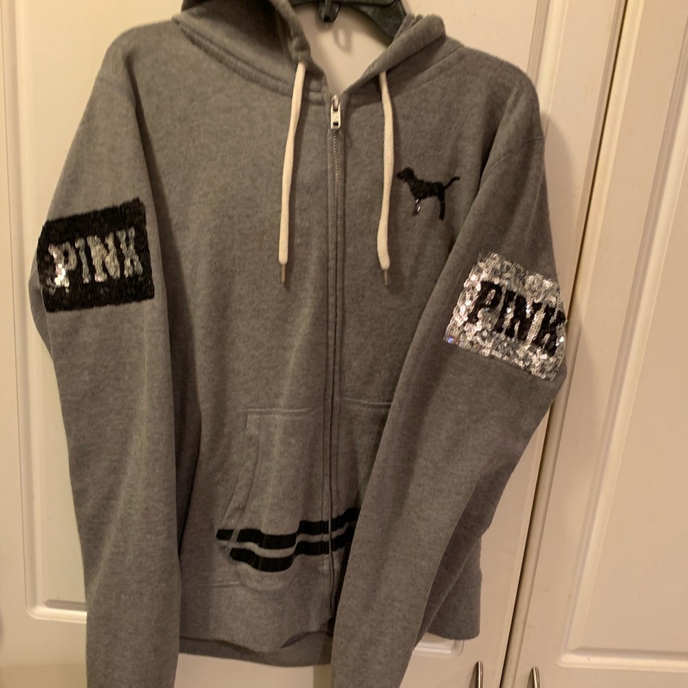 Pink brand grey bling hoodie